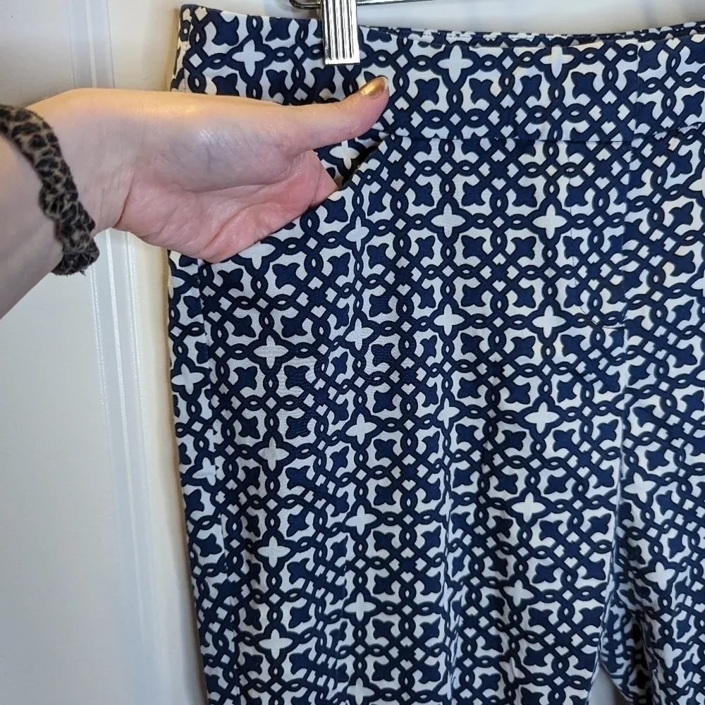 LAUNDRY by Shelli Segal Blue and White Pattern Cropped Pants size 8